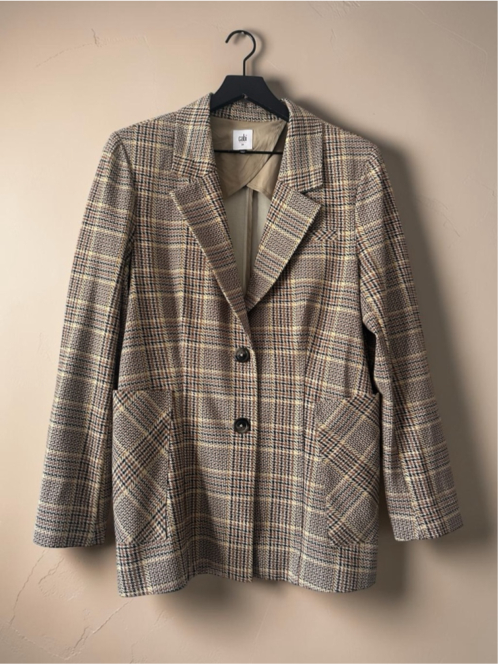 Cabi Plaid Blazer Size 14 Oversized Brown Yellow Spring Jacket